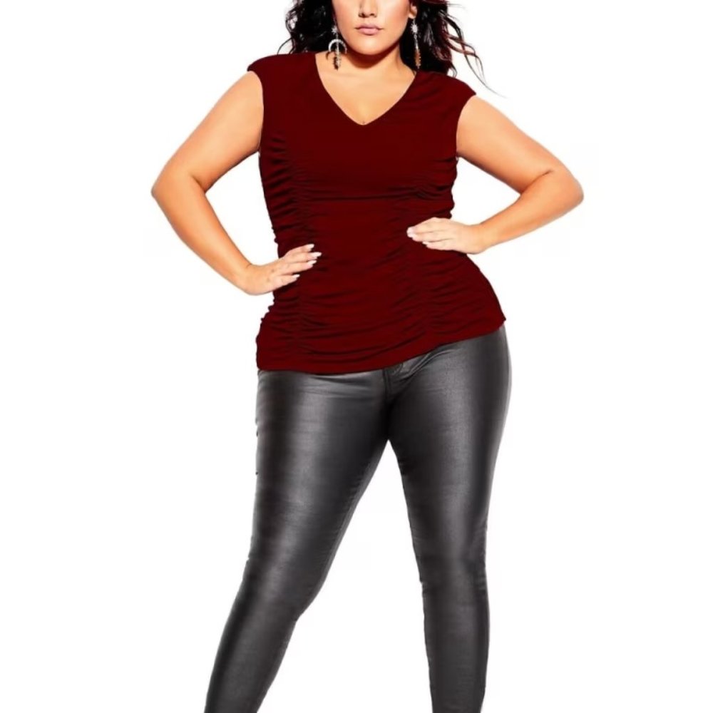 City Chic Ruched Top Red Size 22W NWT